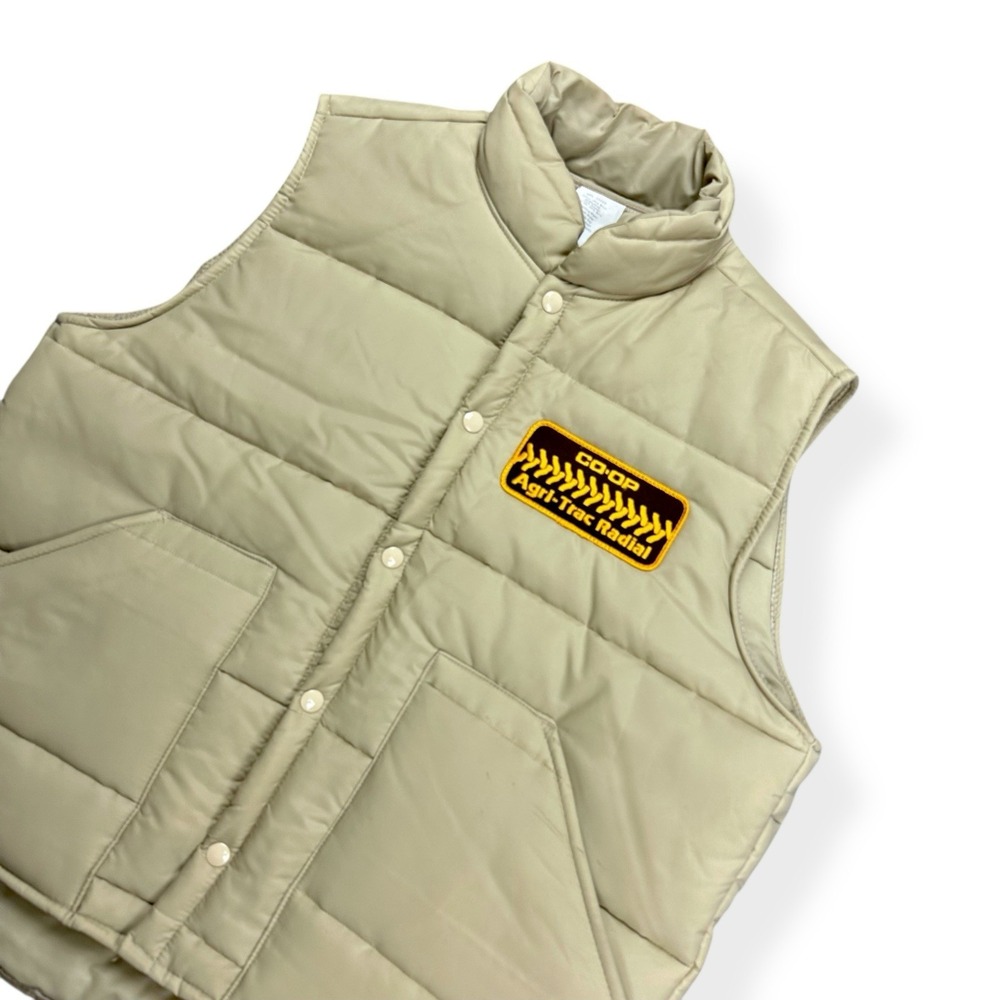VTG 80s CO-OP Agri-Trac Radial Puffer Quilted Vest‎ Tan Men's Size Large Patch - Picture 3 of 13